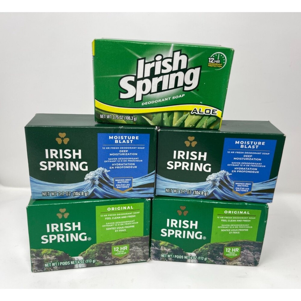 Irish Spring Moisture Blast Aloe Bar Soap NO FLAX SEED Bath Size 5-3.7oz bars
